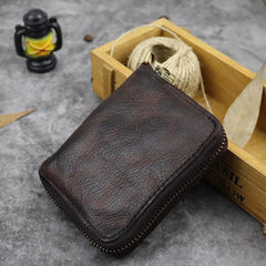 Vintage Leather Brown Men's Bifold Small Wallet Black Zipper billfold Wallet For Men - imessengerbags