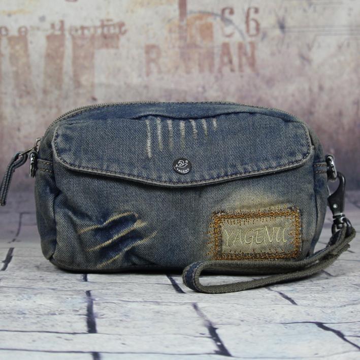 Blue Denim Mens Casual Small Messenger Bags Jean Clutch Bag Courier Bag For Men - imessengerbags