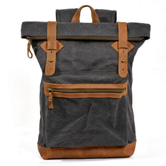 Green Waxed Canvas Leather Mens Cool Backpack Canvas Travel Backpack Canvas School Backpack for Men