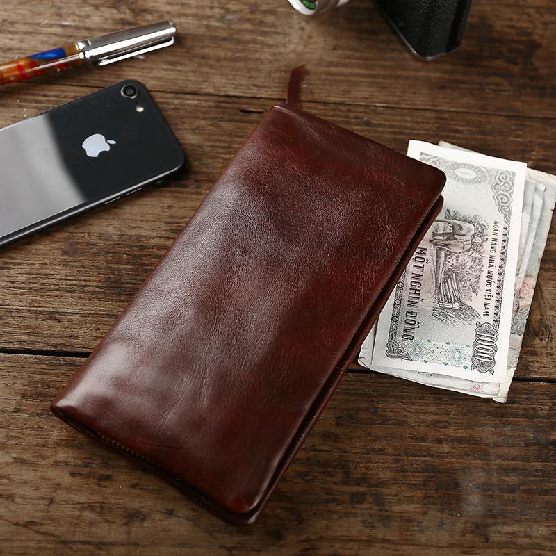Cool Leather Mens Black Slim Long Wallet Zipper Bifold Card Wallet Clutch Wallet For Men - imessengerbags