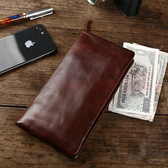 Cool Leather Mens Black Slim Long Wallet Zipper Bifold Card Wallet Clutch Wallet For Men - imessengerbags