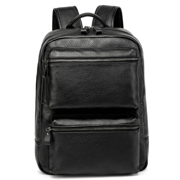 Black Leather Men's 14 inches Computer Backpack Large Travel Backpack Black Large College Backpack For Men