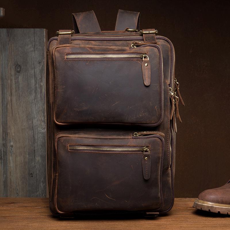 Cool Coffee Leather 15 inches Large Satchel BackPack Travel BackPack School BackPack for Men - imessengerbags