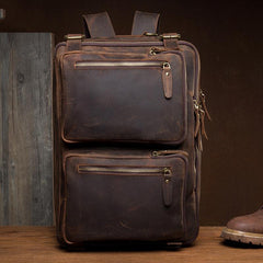Cool Coffee Leather 15 inches Large Satchel BackPack Travel BackPack School BackPack for Men - imessengerbags