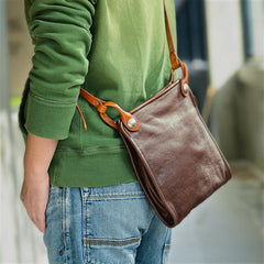 Casual Coffee Leather Men Vertical Side Bag Green Small Messenger Bag Camouflage Courier Bag For Men - imessengerbags