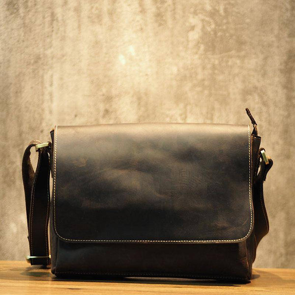 Cool Leather Mens Coffee Messenger Bag Side Bag Small Shoulder Bag for Men - imessengerbags