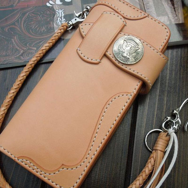 Handmade Leather Biker Wallet Mens Cool Chain Wallet Trucker Wallet with Chain - imessengerbags