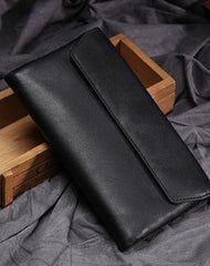 Black Leather Long Wallet for Men Bifold Long Wallet - imessengerbags