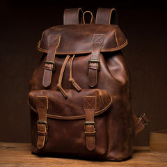 Casual Brown Leather Mens 15 inches Laptop Backpack Travel Backpack Brown School Backpack for Men - imessengerbags