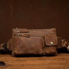 Vintage Brown Leather Mens Fanny Pack Waist Bag Coffee Hip Pack Belt Bag Bumbag for Men - imessengerbags