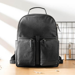 Black Fashion Mens Leather 15-inch Computer Backpacks Black Travel Backpacks College Backpack for men - imessengerbags
