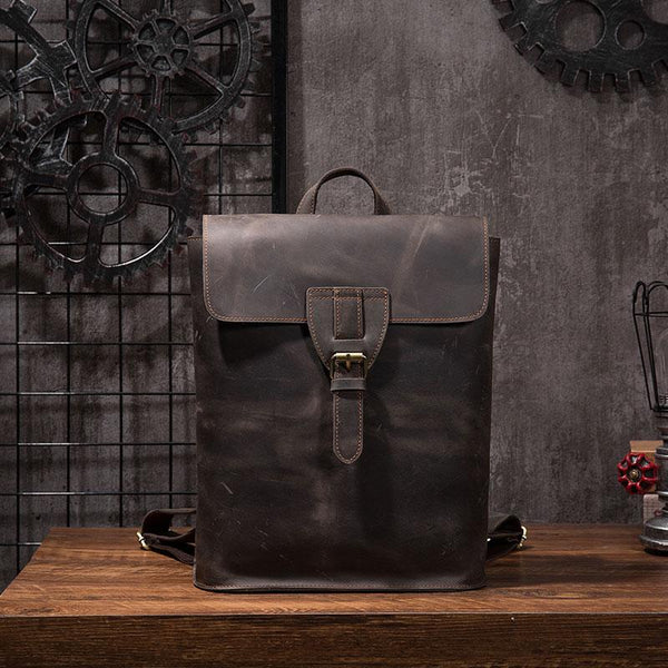 Cool Mens Leather School Backpack Travel Backpack Leather Satchel Backpack for Men - imessengerbags