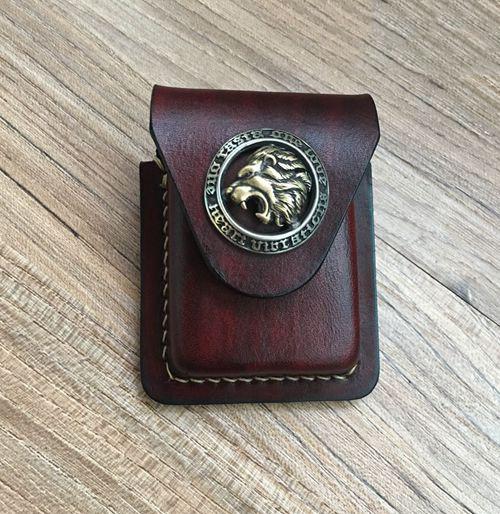 Brown Thick Leather Copper Lighter Cover Protective Lighter Cover For Men