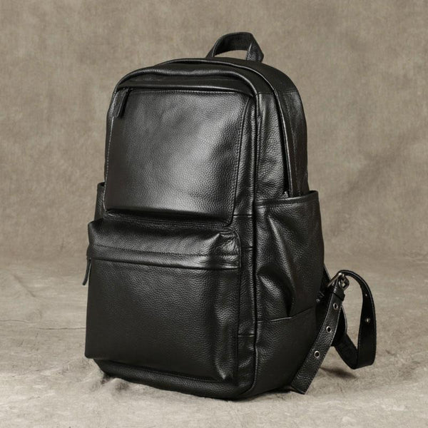 Genuine Leather Mens Cool Backpack Sling Bag Large Black Travel Bag Hiking Bag for men - imessengerbags