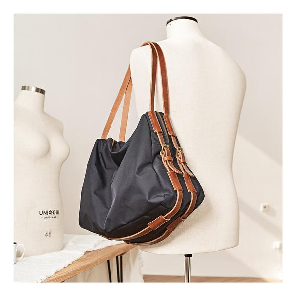 Fashion Mens Black Nylon Leather Large Handbag Tote Bag Messenger Bag Travel Bag for Men - imessengerbags