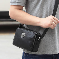 BADASS Black LEATHER MENS Small Ipad Courier Bag SIDE BAG Casual MESSENGER BAG FOR MEN