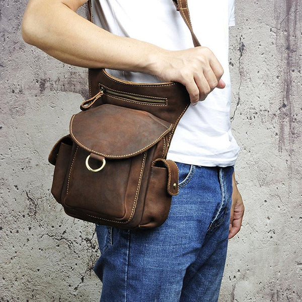 Cool Leather Mens Drop Leg Bag Belt Pouch Waist Bag Shoulder Bag for Men