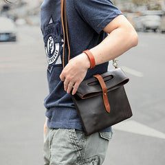 Dark Coffee  Leather Mens Casual Small Side Bags Messenger Bags Brown Postman Bag For Men - imessengerbags