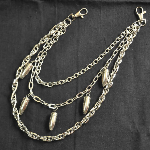 Badass Men's Silver Bullet Triple Pants Chain Punk Biker Wallet Chain For Men