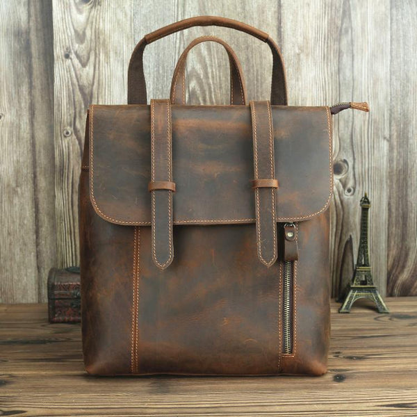 Badass Brown Leather Men's 12 inches Side Courier Bag Bag Computer Backpack School Backpack For Men