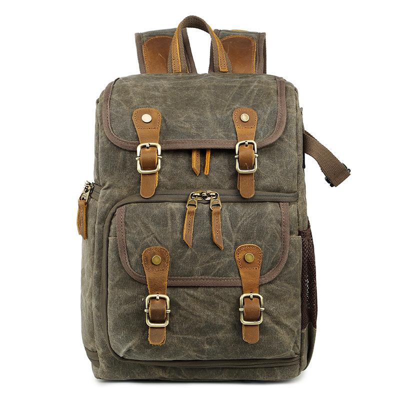 Khaki CANVAS WATERPROOF MENS 15'' CANON CAMERA BACKPACK LARGE NIKON CAMERA BAG DSLR CAMERA BAG FOR MEN - imessengerbags