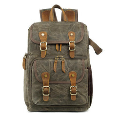 Khaki CANVAS WATERPROOF MENS 15'' CANON CAMERA BACKPACK LARGE NIKON CAMERA BAG DSLR CAMERA BAG FOR MEN - imessengerbags