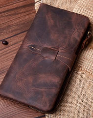 Vintage Coffee Cool Mens Leather Long Wallets Bifold Long Wallet for Men