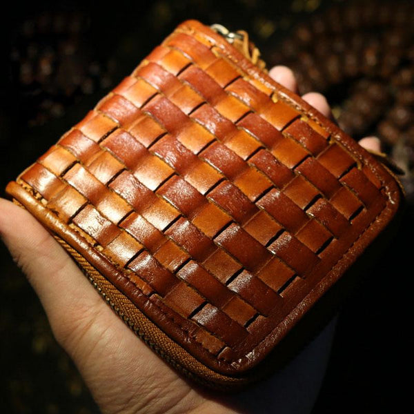 Handmade Leather Braided Mens billfold Wallet Cool Leather Wallet Slim Wallet for Men - imessengerbags