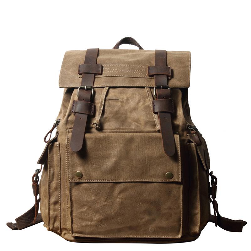 Cool Waxed Canvas Retro Mens Black Large 15‘’ Travel Backpack Computer Backpack Hiking Backpack for Men - imessengerbags