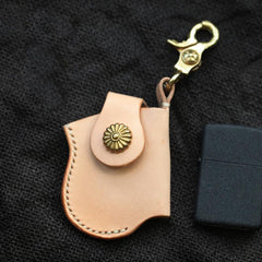 Cool Beige Keychain Leather Mens Zippo Lighter Cases With Belt Clip Lighter Holders For Men