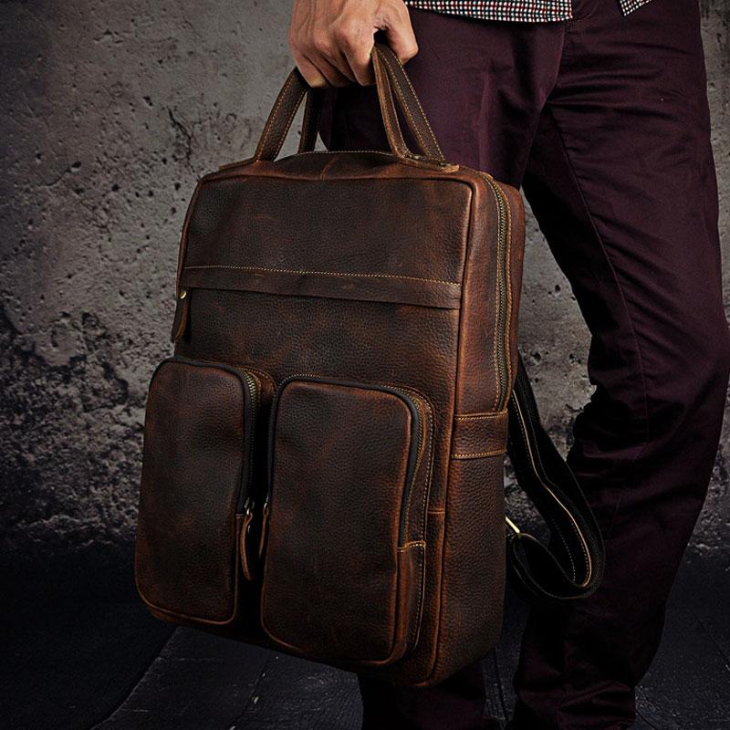 Cool Mens Leather Backpack Vintage Travel Backpack School Backpack for men