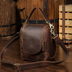 Dark Brown Leather Mens Small SLR Camera Bag Shoulder Bag Messenger Bag For Men