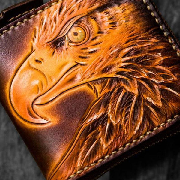 Handmade Leather Tooled Eagle Mens billfold Wallet Cool Leather Wallet Slim Wallet for Men - imessengerbags