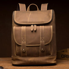 Casual Brown Mens Leather 15-inch Computer Backpacks Brown Travel Backpack School Backpacks for men - imessengerbags