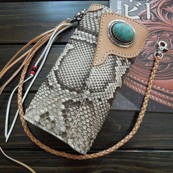 Handmade Leather Biker Wallet Mens Cool Chain Trifold Wallet Trucker Wallet with Chain - imessengerbags