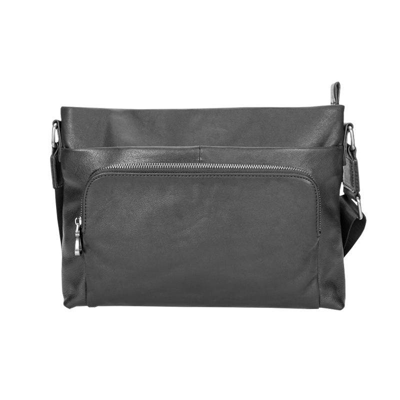 Black Casual Leather Mens 10 inches Side Bag Postman Bag Black Messenger Bag Courier Bag for Men