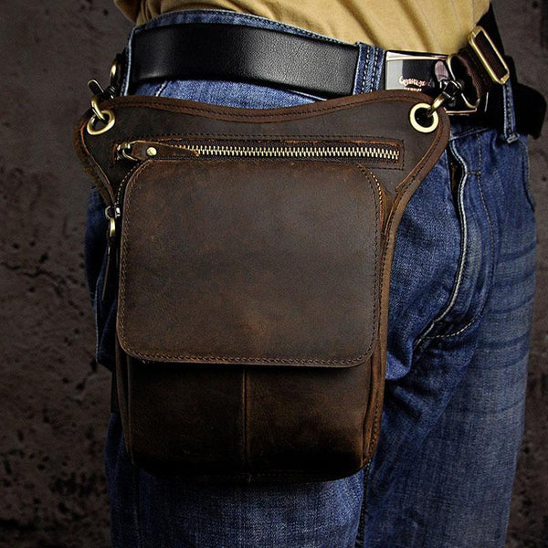 Biker Mens Leather Drop Leg Bags Waist Bag Belt Pouch Pack Sides Bags for Men - imessengerbags