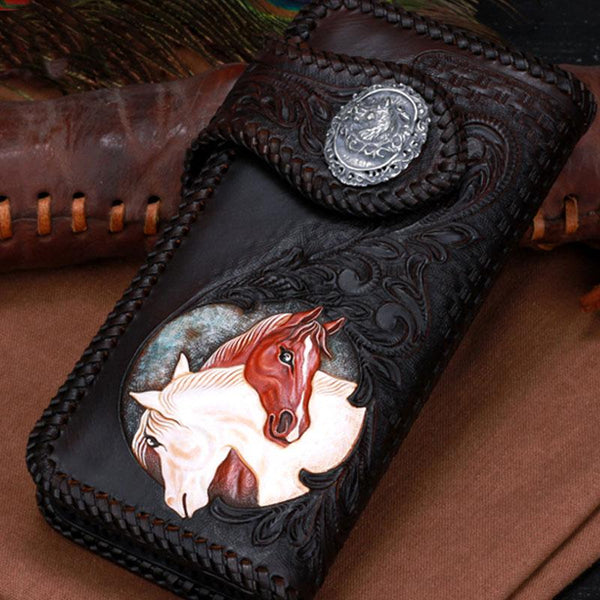 Handmade Leather Horse Mens Chain Biker Wallet Cool Leather Wallet With Chain Wallets for Men - imessengerbags