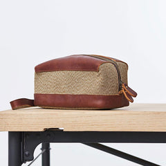 Large Canvas Leather Mens Clutch Bag Zipper Wristlet Bag Purse for Men