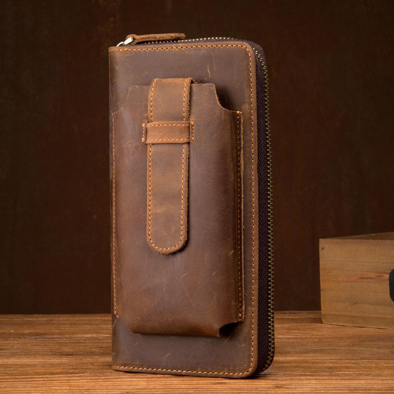 Brown Cool Mens long Wallet Wristlet Bag Clutch Wallet Mobile Long Wallet for Men - imessengerbags