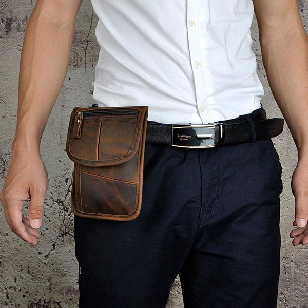 Mens Leather Small Belt Pouch Slim Side Bag Waist Pouch Holster Belt Case for Men - imessengerbags