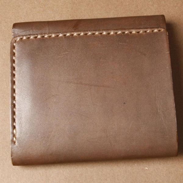 Handmade Coffee Leather Mens Small Trifold Wallet Cool billfold Wallet for Men - imessengerbags