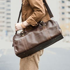 Black Leather Mens Casual Large Travel Bags Shoulder Weekender Bags Brown Duffle Bag For Men - imessengerbags