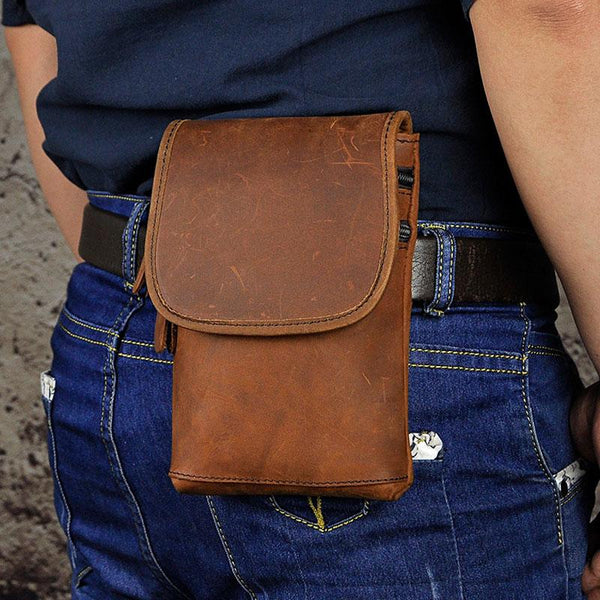 Mens Leather Small Belt Pouch Side Bag Waist Pouch Holster Belt Cases for Men - imessengerbags