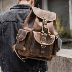 Dark Brown Cool Mens 13 inches Leather Backpacks Travel Backpacks Brown Laptop Backpack for men - imessengerbags