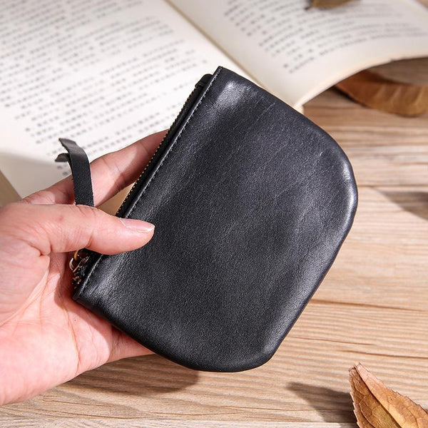 Black Leather Mens Card Wallets Cool Small Zipper Change Wallet Coin Purse For Men - imessengerbags