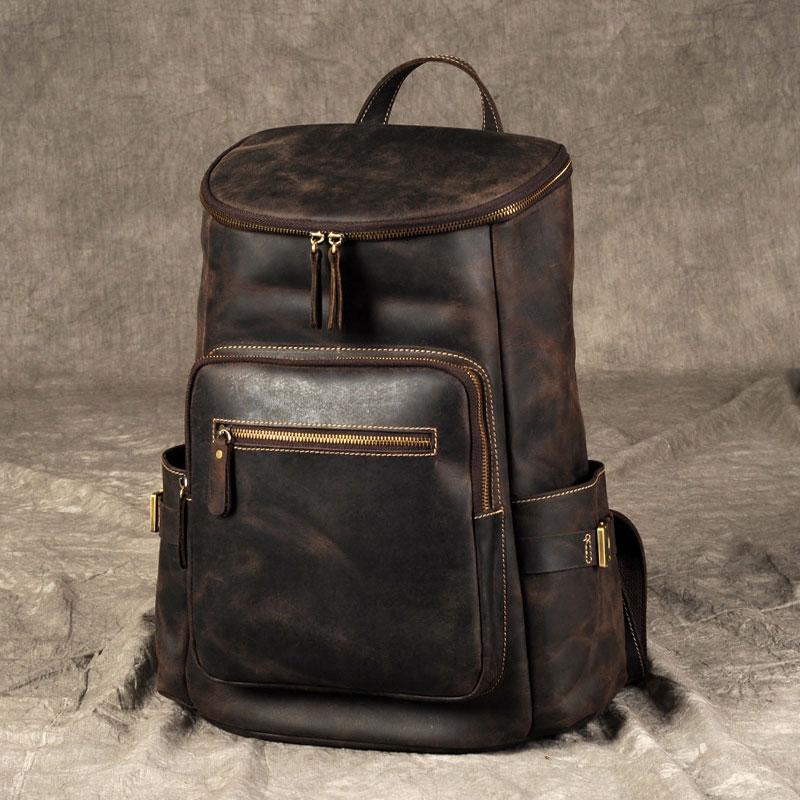 Genuine Leather Mens Cool Backpack Sling Bag Large Coffee Travel Bag Hiking Bag for men - imessengerbags