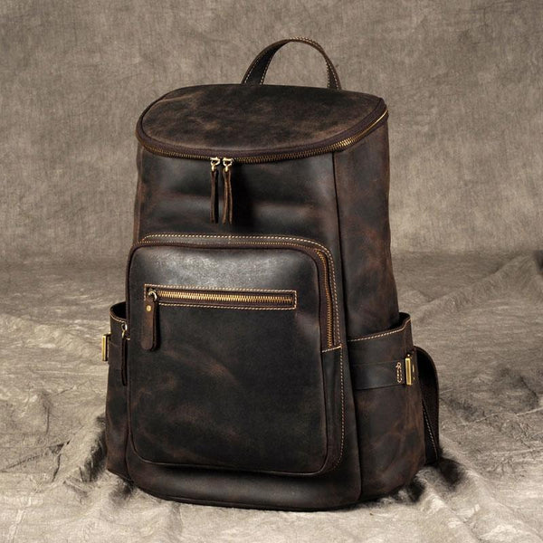 Genuine Leather Mens Cool Backpack Sling Bag Large Coffee Travel Bag Hiking Bag for men - imessengerbags