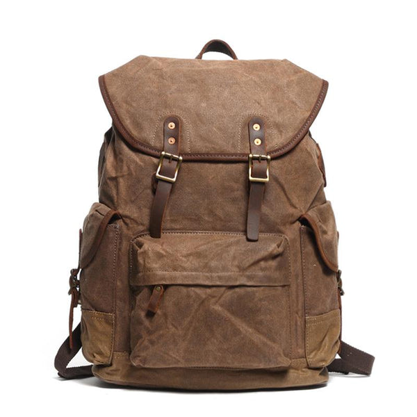 Cool Waxed Canvas Mens Casual 14'' Green Hiking Backpack Black Computer Backpack Travel Backpack College Bag for Men - imessengerbags