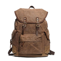 Cool Waxed Canvas Mens Casual 14'' Green Hiking Backpack Black Computer Backpack Travel Backpack College Bag for Men - imessengerbags